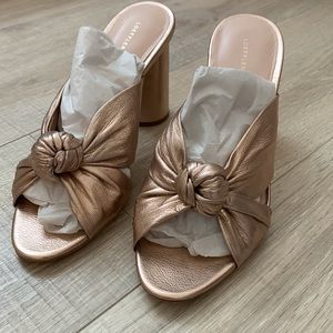 LOEFFLER RANDALL Coco Knotted Metallic Leather Mules pink